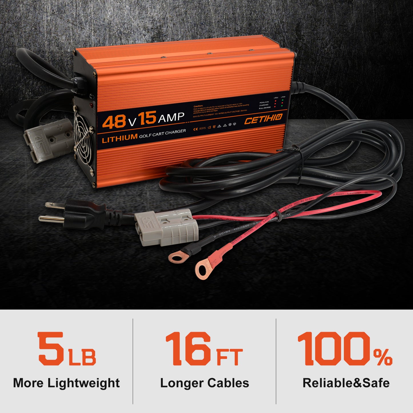 48 Volt Lithium Battery Charger for Golf Carts with Anderson Plug